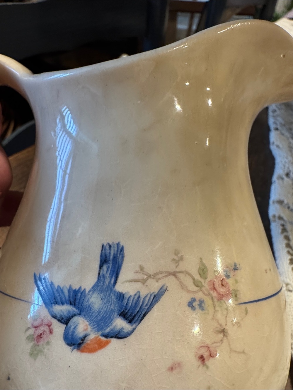 Vintage stained Wellsville China Bluebird Pitcher/Creamer - Picture 8 of 8